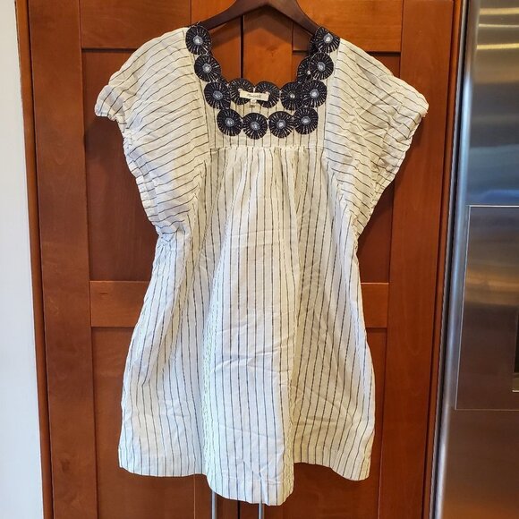 Madewell Striped Embroidered Dress XS White Blue - Picture 3 of 4